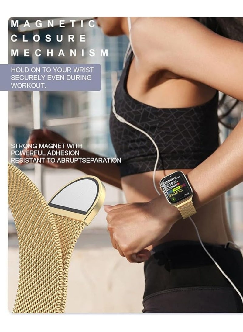 BEILINGDUN Compatible with Apple Watch Strap 49mm 46mm 45mm 44mm 42mm 41mm 40mm 38mm Women Men, Milanese Loop Apple Watch Band Ultra 3/2/1 SE3/2/1 iwatch Series 11 10 9 8 7 6 5 4 3 2 1,Smooth Stainless Steel Metal Gold - Image 2